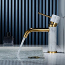 GobekUsa Brushed Gold Bathroom Faucet with Swivel Spout and Marble Accents
