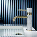 GobekUsa Brushed Gold Bathroom Faucet with Swivel Spout and Marble Accents
