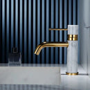 GobekUsa Brushed Gold Bathroom Faucet with Swivel Spout and Marble Accents