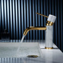 GobekUsa Brushed Gold Bathroom Faucet with Swivel Spout and Marble Accents