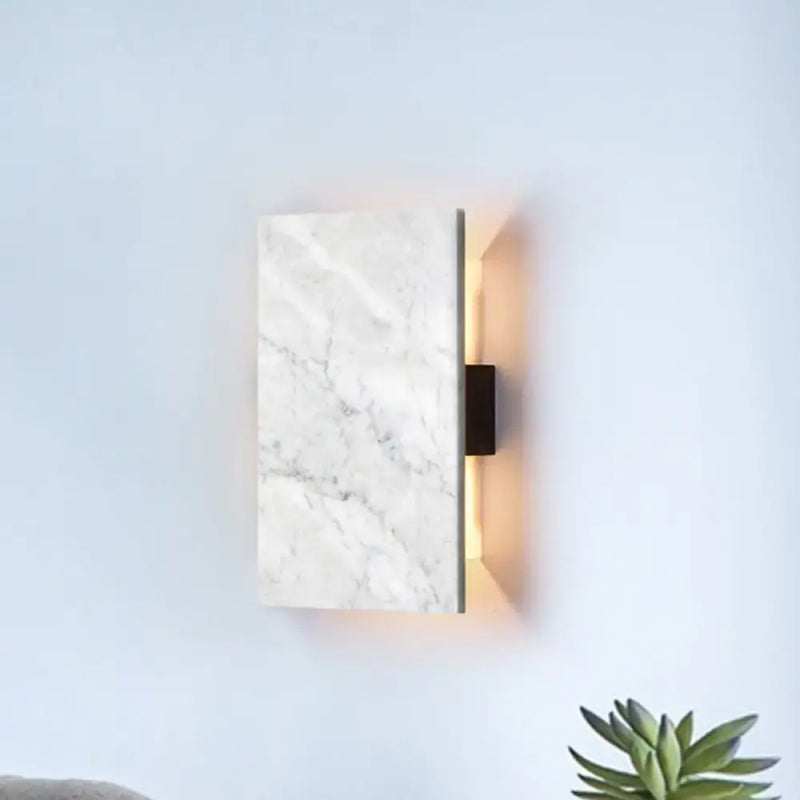 GobekUsa Grey Wall Sconce with Rectangle Marble Shade - 2 Lights Bedside Wall Mounted Lamp