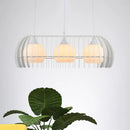 GobekUsa Modernist Pendant Lamp- White Glass 3-Head Dining Room Island Light Fixture with Cage