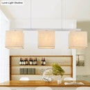 GobekUsa Modern 3-Headed Fabric Island Light Fixture for Kitchen - Square/Drum Style, White Hanging Ceiling Light