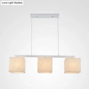 GobekUsa Modern 3-Headed Fabric Island Light Fixture for Kitchen - Square/Drum Style, White Hanging Ceiling Light