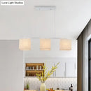 GobekUsa Modern 3-Headed Fabric Island Light Fixture for Kitchen - Square/Drum Style, White Hanging Ceiling Light