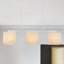 GobekUsa Modern 3-Headed Fabric Island Light Fixture for Kitchen - Square/Drum Style, White Hanging Ceiling Light