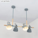GobekUsa Green/Grey/White Metal Dome Shade Island Chandelier - Nordic Style Pendant Lamp with 4 Heads