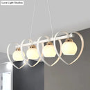 GobekUsa Contemporary Opal Glass Island Lighting - 3/4 Lights White/Black Hanging Ceiling Lamp with Heart Frame