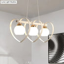 GobekUsa Contemporary Opal Glass Island Lighting - 3/4 Lights White/Black Hanging Ceiling Lamp with Heart Frame