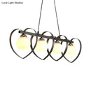 GobekUsa Contemporary Opal Glass Island Lighting - 3/4 Lights White/Black Hanging Ceiling Lamp with Heart Frame