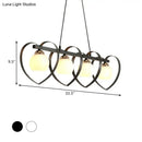 GobekUsa Contemporary Opal Glass Island Lighting - 3/4 Lights White/Black Hanging Ceiling Lamp with Heart Frame