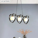 GobekUsa Contemporary Opal Glass Island Lighting - 3/4 Lights White/Black Hanging Ceiling Lamp with Heart Frame