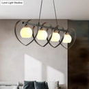 GobekUsa Contemporary Opal Glass Island Lighting - 3/4 Lights White/Black Hanging Ceiling Lamp with Heart Frame