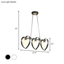 GobekUsa Contemporary Opal Glass Island Lighting - 3/4 Lights White/Black Hanging Ceiling Lamp with Heart Frame