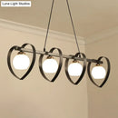 GobekUsa Contemporary Opal Glass Island Lighting - 3/4 Lights White/Black Hanging Ceiling Lamp with Heart Frame