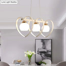GobekUsa Contemporary Opal Glass Island Lighting - 3/4 Lights White/Black Hanging Ceiling Lamp with Heart Frame