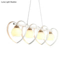GobekUsa Contemporary Opal Glass Island Lighting - 3/4 Lights White/Black Hanging Ceiling Lamp with Heart Frame