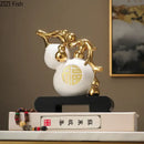 GobekUsa Golden Gourd Ceramic Sculpture - Modern Art Room Decor