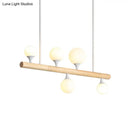 GobekUsa Modern White Pipe Island Light - Wood Suspended Fixture with 5 Heads for Dining Room