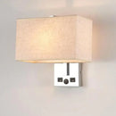 GobekUsa Minimalist Rectangle Wall Light Kit with USB Port - Single-Bulb Beige/Black/White Fabric Lamp