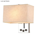 GobekUsa Minimalist Rectangle Wall Light Kit with USB Port - Single-Bulb Beige/Black/White Fabric Lamp