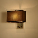 GobekUsa Minimalist Rectangle Wall Light Kit with USB Port - Single-Bulb Beige/Black/White Fabric Lamp