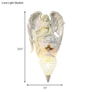 GobekUsa Modern White Resin Bedroom Angel Wall Light with Crystal Shade