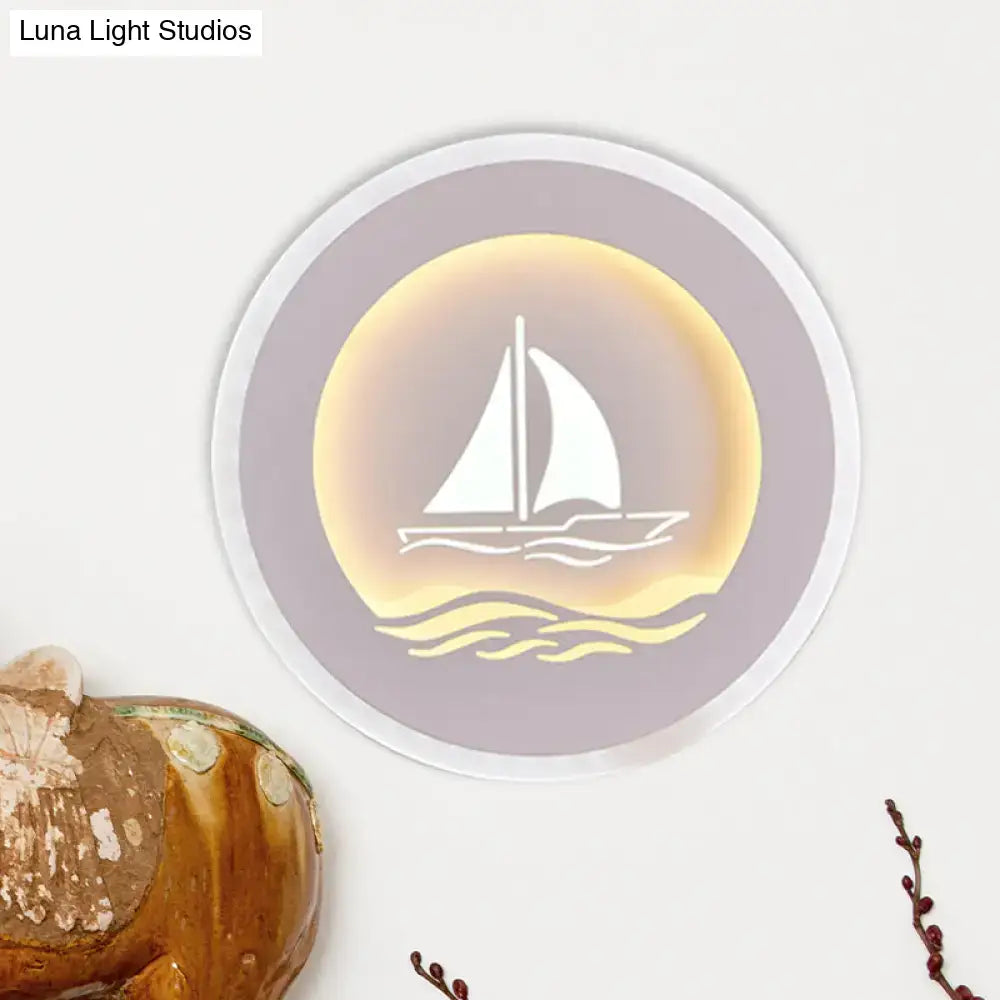 GobekUsa Modern Sailboat/Tree Pattern LED Sconce for Studying, Simplicity White Wall Light, photo 6 of 9