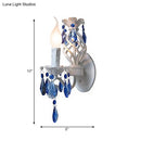GobekUsa Modern Metal Wall Light with Exposed Bulb, White Lamp with Blue Crystal Draping