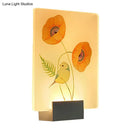 GobekUsa Modern White Wall Mounted Lamp with Corner LED Mural Lighting and Patterned Acrylic Shade – Flower/Bird Design