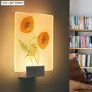 GobekUsa Modern White Wall Mounted Lamp with Corner LED Mural Lighting and Patterned Acrylic Shade – Flower/Bird Design
