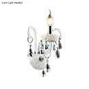 GobekUsa Modern Candelabra Wall Sconce Light with Teardrop Crystal Decoration - White Glass - 1/2 Heads - Living Room Fixture