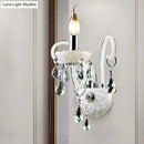 GobekUsa Modern Candelabra Wall Sconce Light with Teardrop Crystal Decoration - White Glass - 1/2 Heads - Living Room Fixture