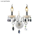 GobekUsa Modern Candelabra Wall Sconce Light with Teardrop Crystal Decoration - White Glass - 1/2 Heads - Living Room Fixture