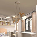 GobekUsa Little Deer LED Chandelier for Kids' Room - Modern Cartoon Wooden Pendant Light