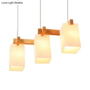 GobekUsa White Nordic Wooden Chandelier with Rectangle Glass Shades - Triple Light Linear Island Lighting for Restaurants