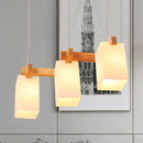 GobekUsa White Nordic Wooden Chandelier with Rectangle Glass Shades - Triple Light Linear Island Lighting for Restaurants