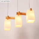 GobekUsa White Nordic Wooden Chandelier with Rectangle Glass Shades - Triple Light Linear Island Lighting for Restaurants