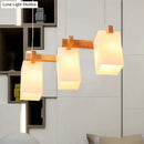 GobekUsa White Nordic Wooden Chandelier with Rectangle Glass Shades - Triple Light Linear Island Lighting for Restaurants