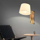 GobekUsa Modern Wood Expansion Arm Sconce with White Fabric Shade