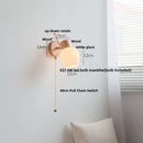 GobekUsa Amber Glass LED Wall Sconce Nordic Modern Wood Pull Chain Switch Stair Light