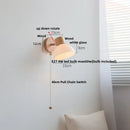 GobekUsa Amber Glass LED Wall Sconce Nordic Modern Wood Pull Chain Switch Stair Light