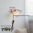 GobekUsa Amber Glass LED Wall Sconce Nordic Modern Wood Pull Chain Switch Stair Light