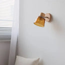 GobekUsa Amber Glass LED Wall Sconce Nordic Modern Wood Pull Chain Switch Stair Light
