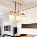 GobekUsa Wooden 3-Head Fabric Island Pendant Light for Modern Dining Rooms