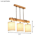GobekUsa Wooden 3-Head Fabric Island Pendant Light for Modern Dining Rooms