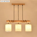 GobekUsa Wooden 3-Head Fabric Island Pendant Light for Modern Dining Rooms