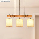 GobekUsa Wooden 3-Head Fabric Island Pendant Light for Modern Dining Rooms