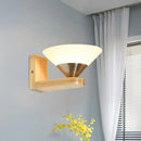 GobekUsa Modern Wood & Nickel Wall Sconce with Cone White Glass Shade- 1 Bulb Bedside Wall Light Fixture