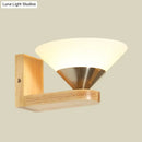 GobekUsa Modern Wood & Nickel Wall Sconce with Cone White Glass Shade- 1 Bulb Bedside Wall Light Fixture